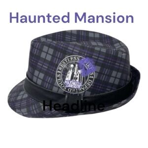 Haunted Mansion Plaid Fedora Hat in Purple and Black